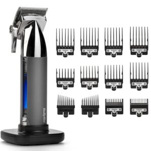BaByliss Super-X Metal Sladdlös Hårklippare, Japanska Stålblad, 10 Distanskammar, 2 Taperkammar, Litiumbatteri, Digital Display, Metallhandtag, Svart, E996E